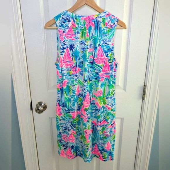 Lilly Pulitzer Essie Shift Dress Salt In The Air Sailboats Medium - Picture 2 of 12